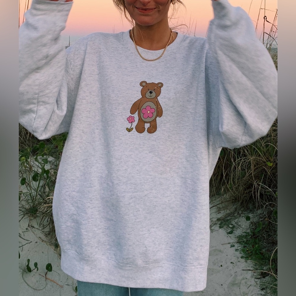 Olive Lynn Flower Power Bear Crewneck Sweatshirt